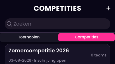 Overzicht van competities in de Pro Pool app