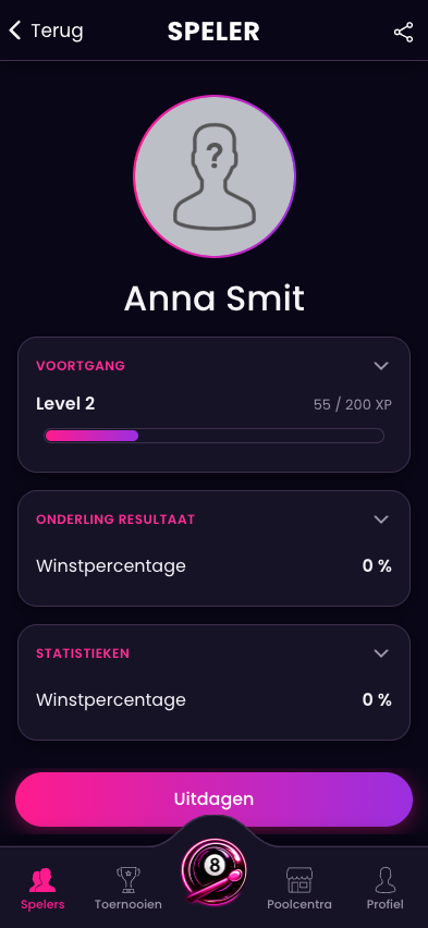 Spelersprofiel in de Pro Pool app